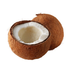 A fresh coconut, halved to reveal the delicious white flesh, sits invitingly