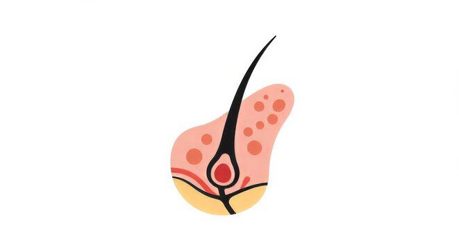 Depiction of a hair follicle with skin layers, representing dermatology or skincare