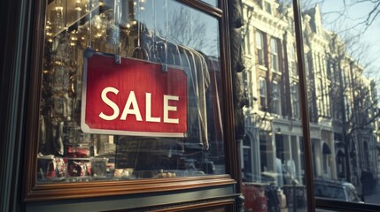 Red Sale Sign In A Shop Window Display