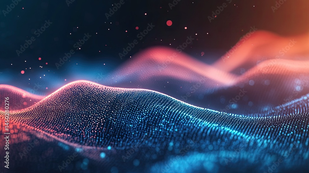 Aufkleber dynamic particle wave landscape with captivating red and blue color gradients