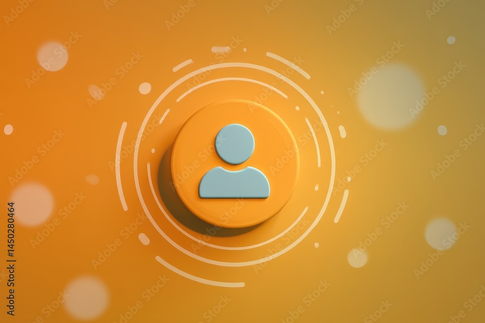 Poster 3d user icon on orange background with circular design