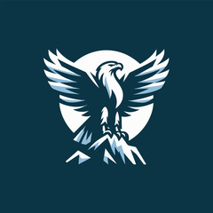 Eagle Silhouette Standing on Mountain in Vintage Monochrome Style