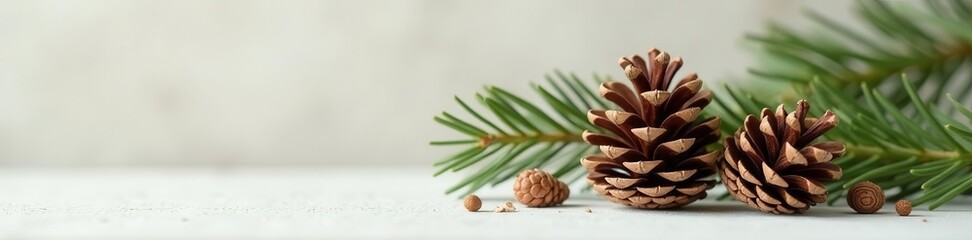 Fototapeta premium Open & closed pine cones, sharp focus, light background, design, pincones