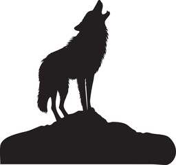 A Majestic Wolf Silhouetted Howling At The Sky Standing On The Rock