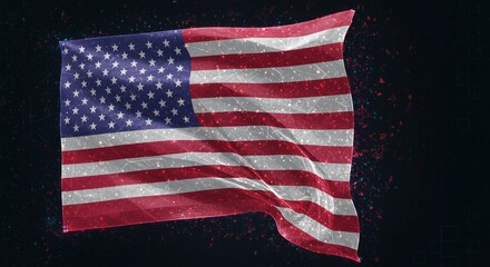 Obraz premium Digital rendering of the American flag waving with sparkle effect on black background