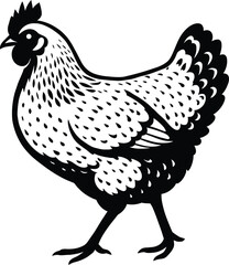 Stylish Black and White Illustration of a Hen, Modern Black and White Hen Design