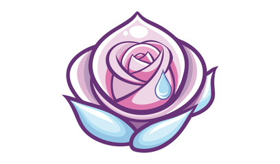 Stylized pink rose with water droplets illustration