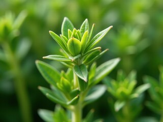 Obraz premium medicinal herbs and berries, traditional medicine Close up of a green plant with a single leaf. The leaf is very small and has a lot of detail