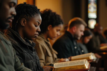 Group of friends reading bible study.