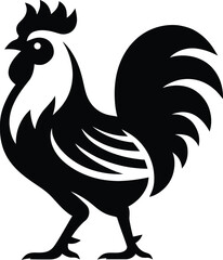 Silhouette of a Rooster, Perfect for Farm-Themed Design, Black and White Rooster for Farm Design