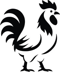 Bold Black and White Silhouette of a Rooster, Strong Black and White Rooster Silhouette