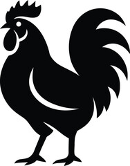 Simple Silhouette of a Rooster, Basic Rooster Silhouette in Black