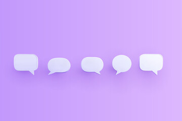 3D Vector empty white speech bubble icon set on a purple background. 3D Chat icon set.