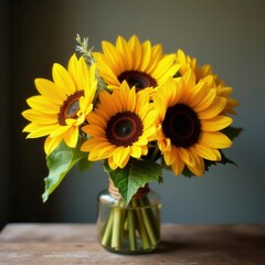 Fototapeta premium Vibrant sunflowers in bridal bouquet, rustic charm , plant, bridal, celebration