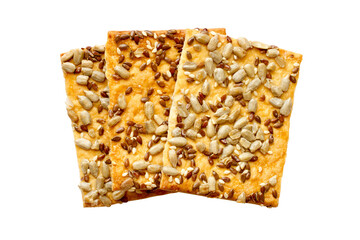Healthy biscuits with grains and seeds on a white background.