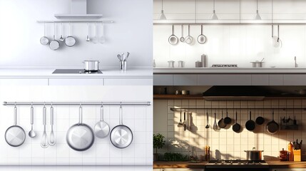 Modern kitchen designs, various lighting and color palettes