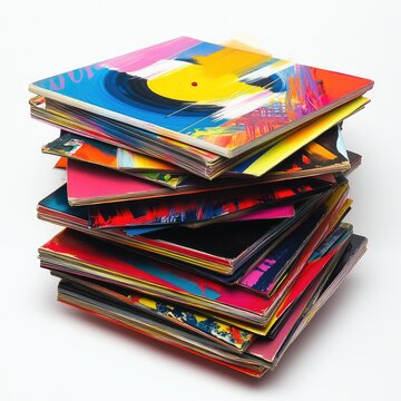 Colorful stack of vinyl records