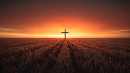 Obraz premium A cross is standing in a field of tall grass