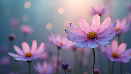 Blooming Pink Flowers in Soft Light Floral Spring Scene