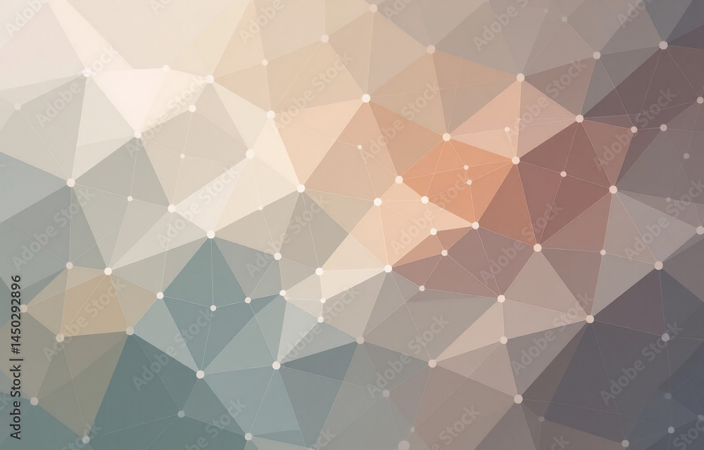Poster Geometric low-poly background with connected points. Features a gradient of pastel and muted colors creating an abstract surface texture.