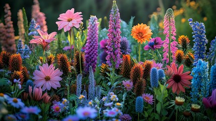Obraz premium Colorful flower garden blooms in sunlight