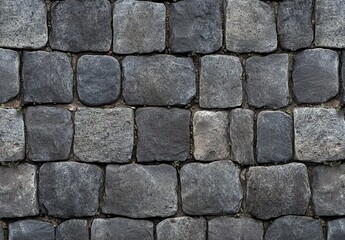 Obraz premium Stone-paved wall with square stones arranged in rows.