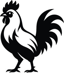 Bold black and white rooster silhouette design, Strong Black and White Rooster Silhouette for Graphics