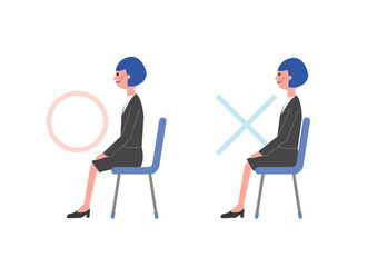 ビジネスマナー　面接時の正しい椅子の座り方のイラスト