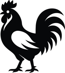 Stylish Black and White Rooster Silhouette, Modern Black and White Rooster Silhouette