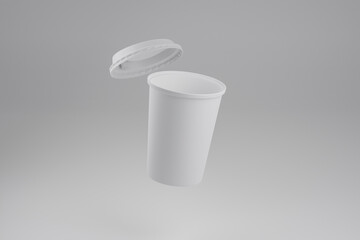 floating paper coffee cup mockup with open lid or cap