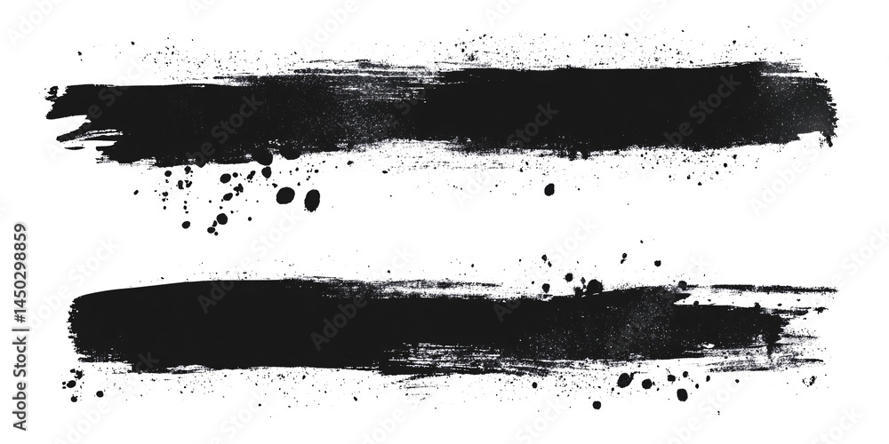 Poster two black strokes of ink or paint on transparent background. grunge style. abstract strokes, marks, 