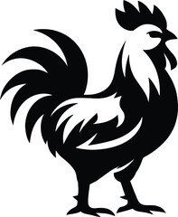 Stylish Black and White Rooster Silhouette Design, Elegant Rooster Silhouette for Farm Graphics