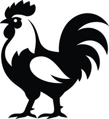 Simple Black and White Rooster Silhouette, Clean Black and White Rooster Silhouette Design