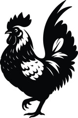 Stylish black and white rooster silhouette, Elegant Black and White Rooster Illustration
