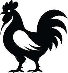 Bold Black Rooster Silhouette, Strong Black Rooster Silhouette for Graphic Design