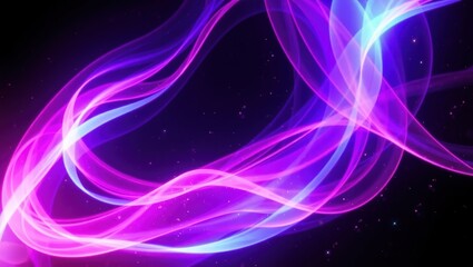 Fototapeta premium Abstract glowing pink and blue wavy lines on a black background with sparkles