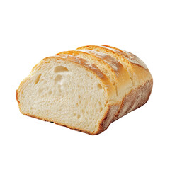 A loaf of freshly baked bread, sliced and ready to be enjoyed. The crust has a light golden-brown hue, and the inside is soft and fluffy.