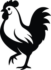 Stylish Black and White Rooster Silhouette, Modern Black and White Rooster Silhouette