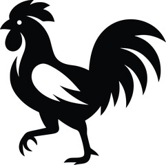 Stylish black silhouette of a rooster, Elegant Black Rooster Silhouette