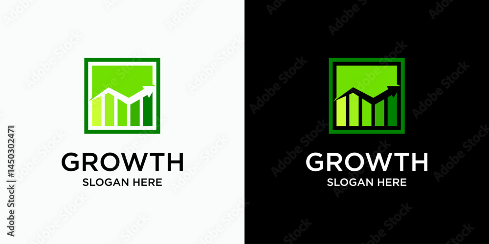 Poster vector logo design of growth graph in rectangular shape with arrow in modern, simple, clean and abst