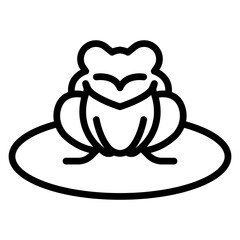 Frog on Lily Pad Vector Line Icon Design