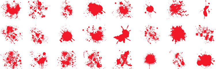 Crime scene blood splatter set. Realistic blood drops, streaks, and blotches