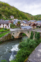 Hamlet of Ourjout on the banks of the Lez River in the village of Les Bordes-sur-Lez in the Couserans region of Ari&egrave;ge