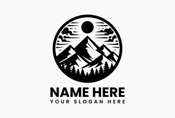 Angular polygonal mountain peaks, modern vector logo for tech startups and travel agencies