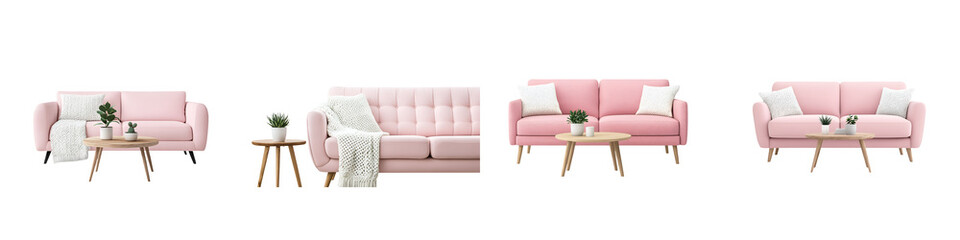 Cozy and modern living room with pink furniture and minimalist decor