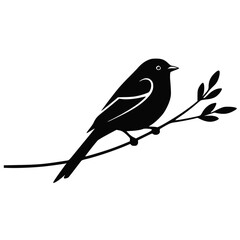 Obraz premium Bird Silhouette on Branch Minimalist Illustration Isolated on White