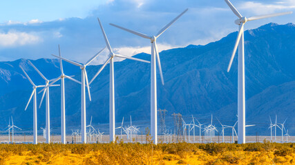 wind farm in  the desert of palm springs, united states