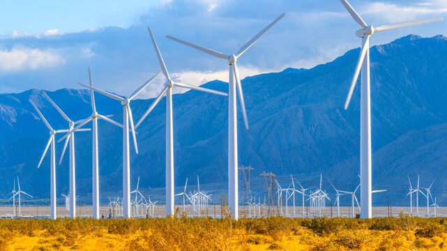 wind farm in  the desert of palm springs, united states