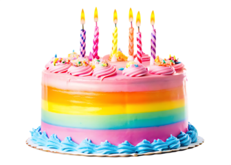 colorful birthday cake with candles isolated on white background PNG
