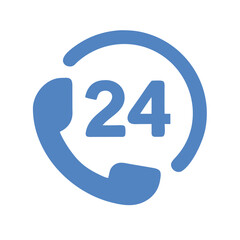 24 Hour Support Phone Icon in Blue Color  